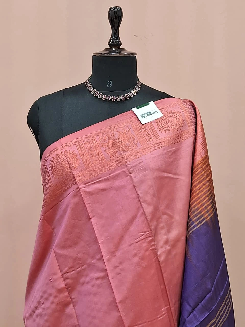Peach Plain Banana Silk Saree 1