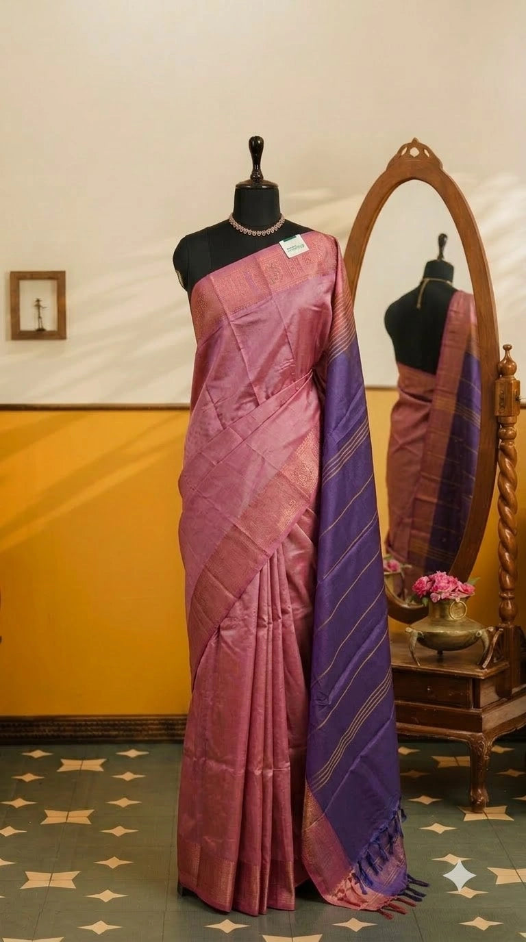 Peach Plain Banana Silk Saree