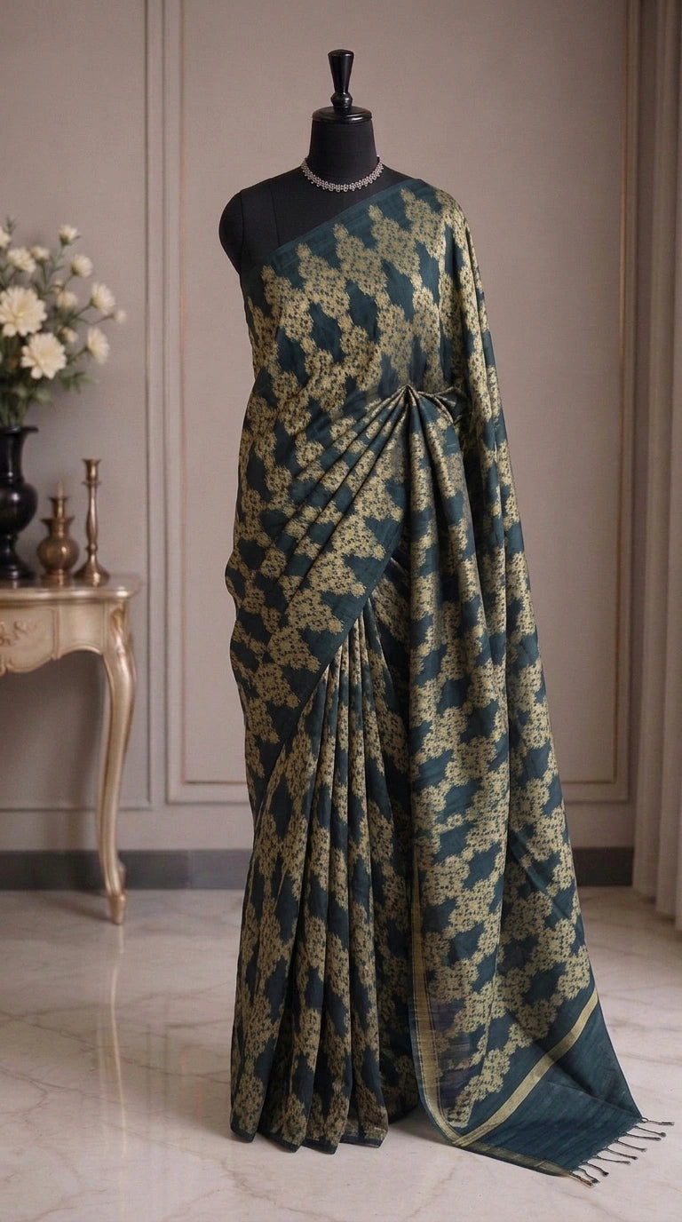 Deep Blue Gicha Saree 