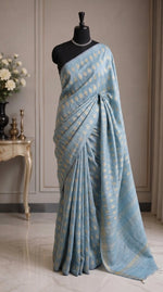 Pale Sky Blue Gicha Saree 