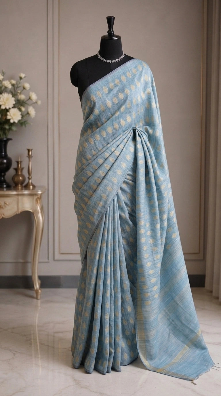Pale Sky Blue Gicha Saree 