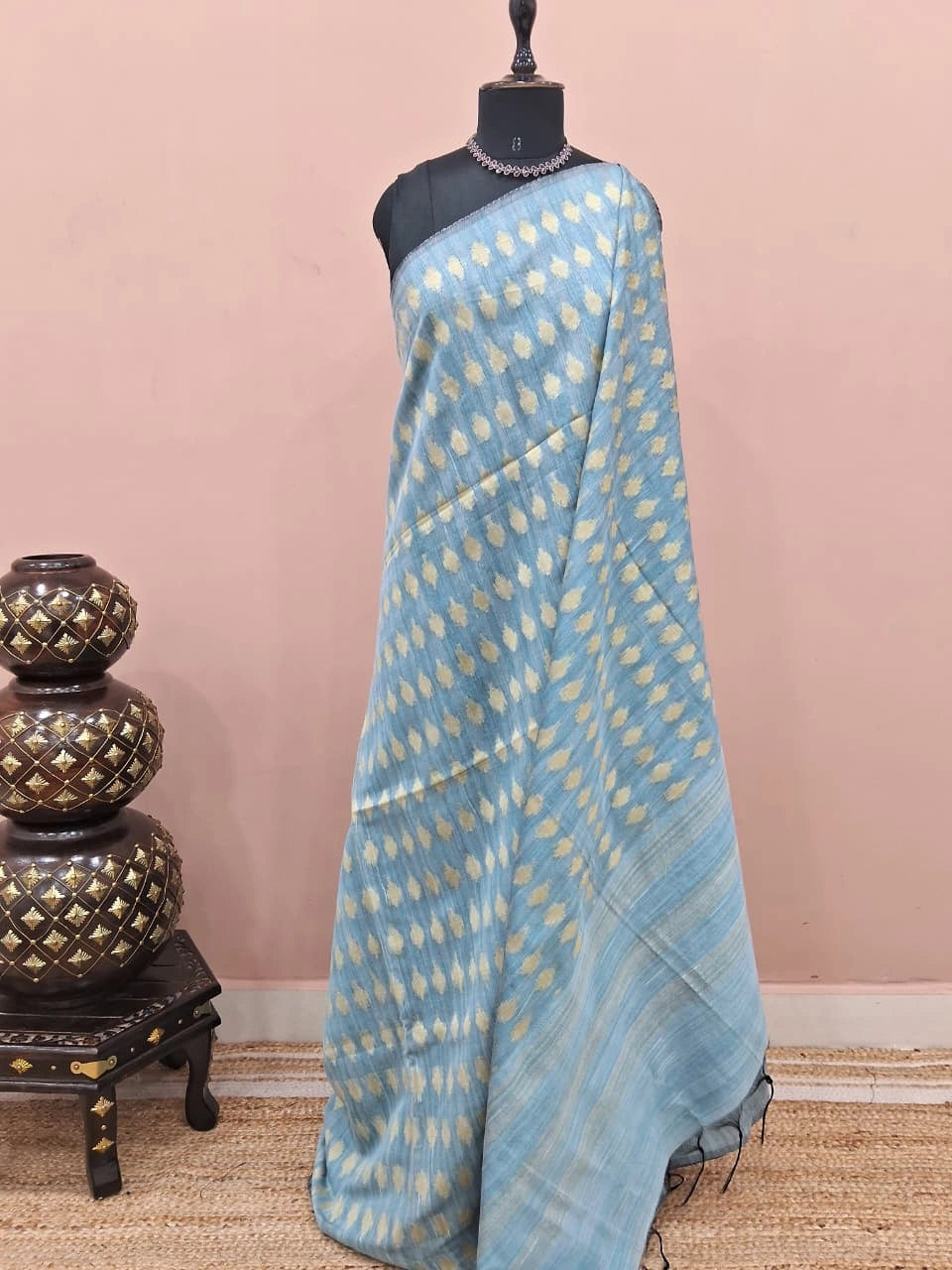 Pale Sky Blue Gicha Saree 