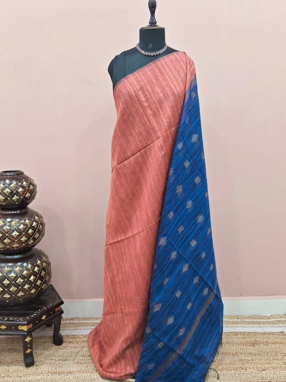 Orange-Shaded Plain Gicha Saree 