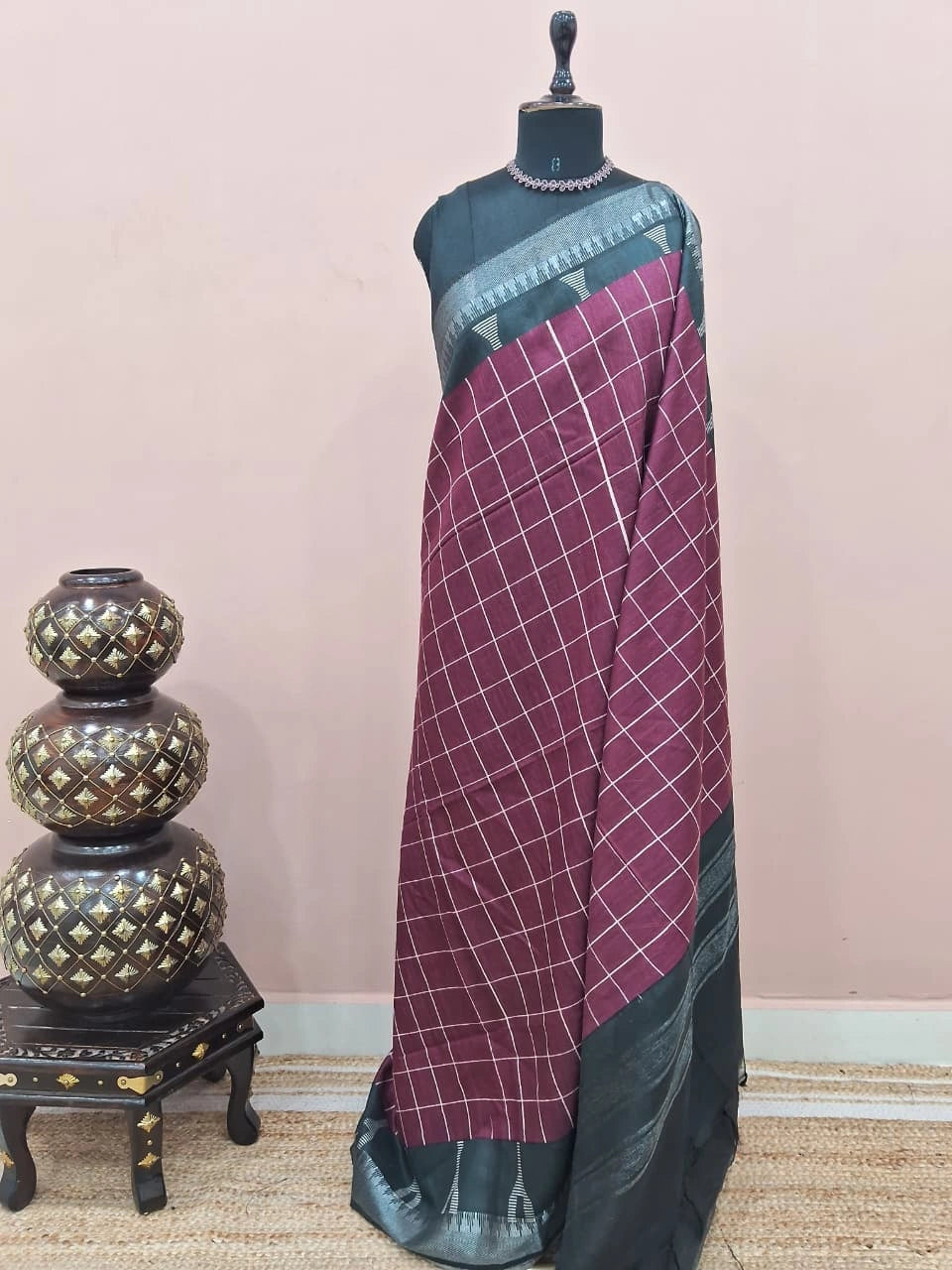 Wine Jute Saree 