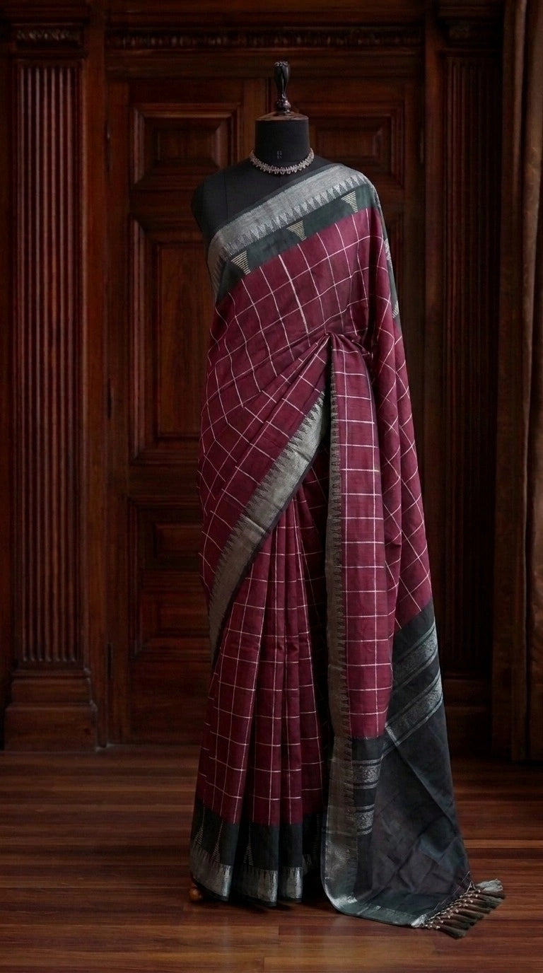 Wine Jute Saree 