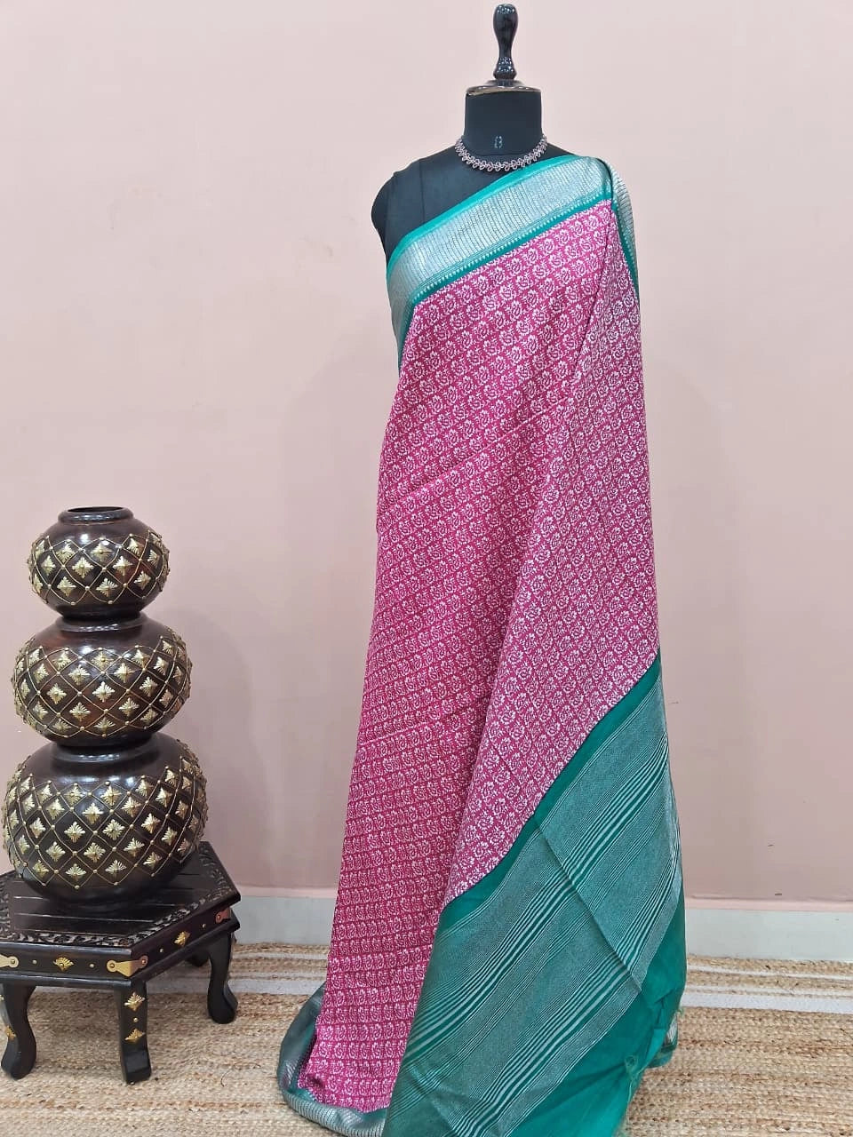 Pink Jute Saree 