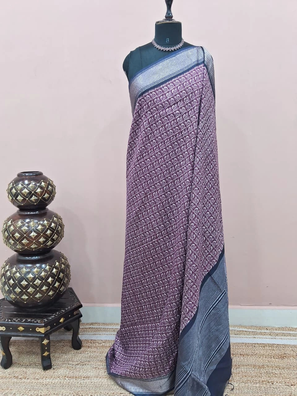 Graceful Wine Jute Saree 