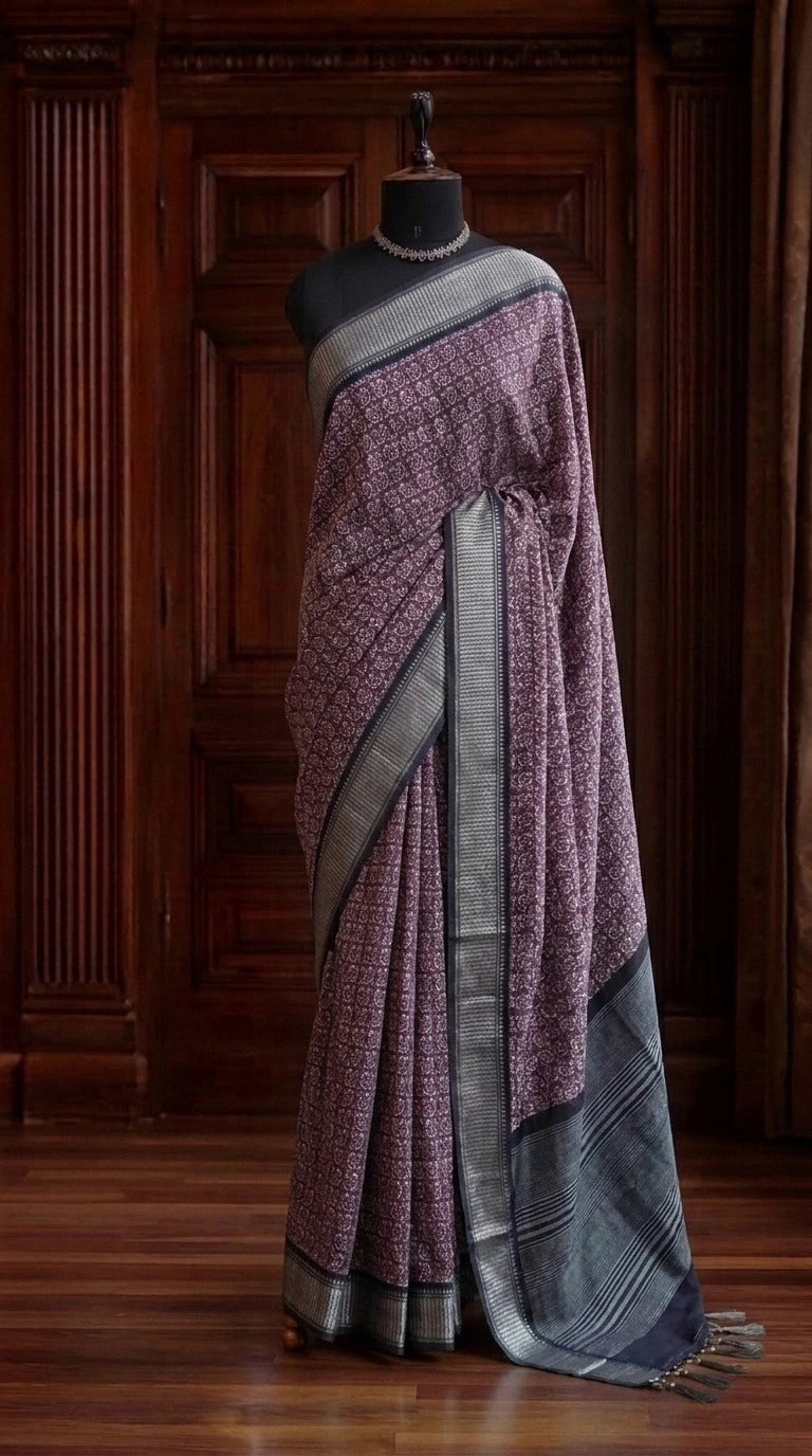 Graceful Wine Jute Saree 