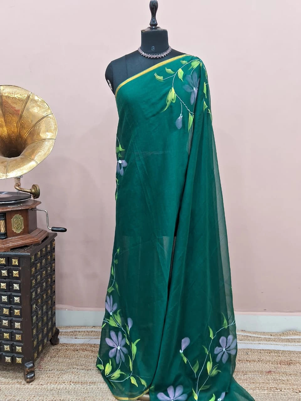 Emerald Green Chiffon Saree