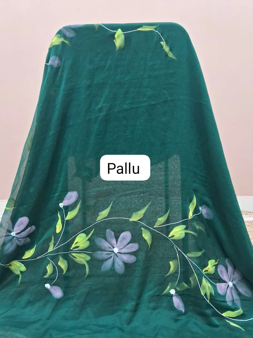 Emerald Green Chiffon Saree pallu