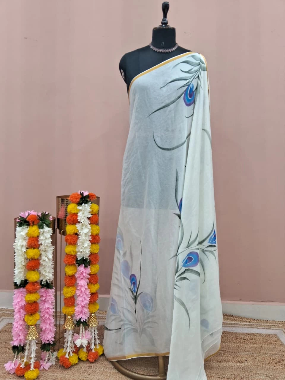 Off-White Chiffon Saree