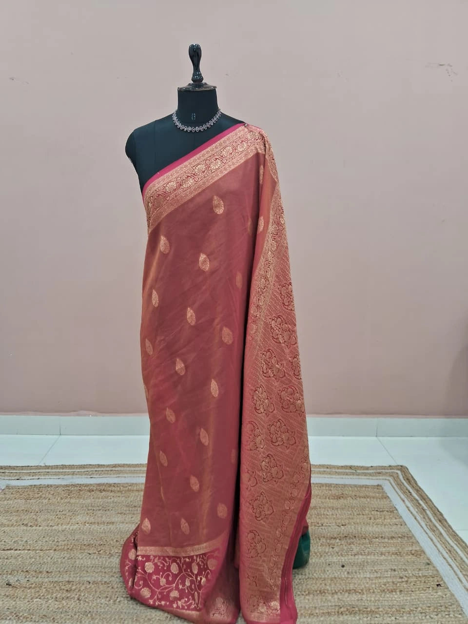 Dusty Rose Mashru Tissue Silk Saree 