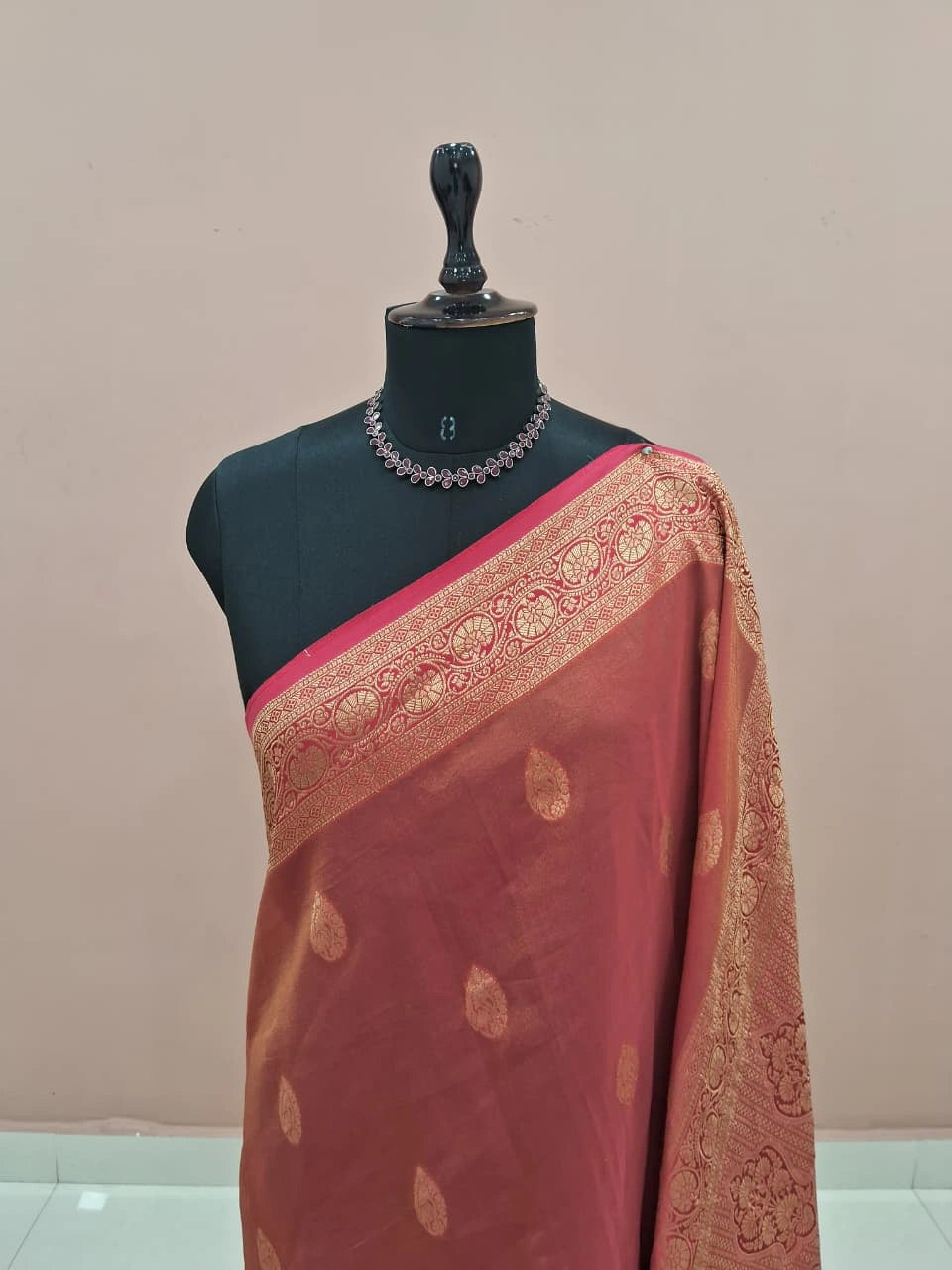 Dusty Rose Mashru Tissue Silk Saree 1