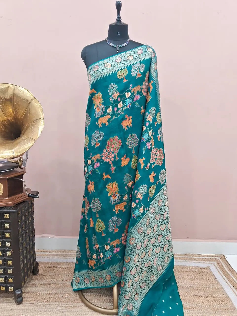 Marine Blue Pure Dola Silk Saree