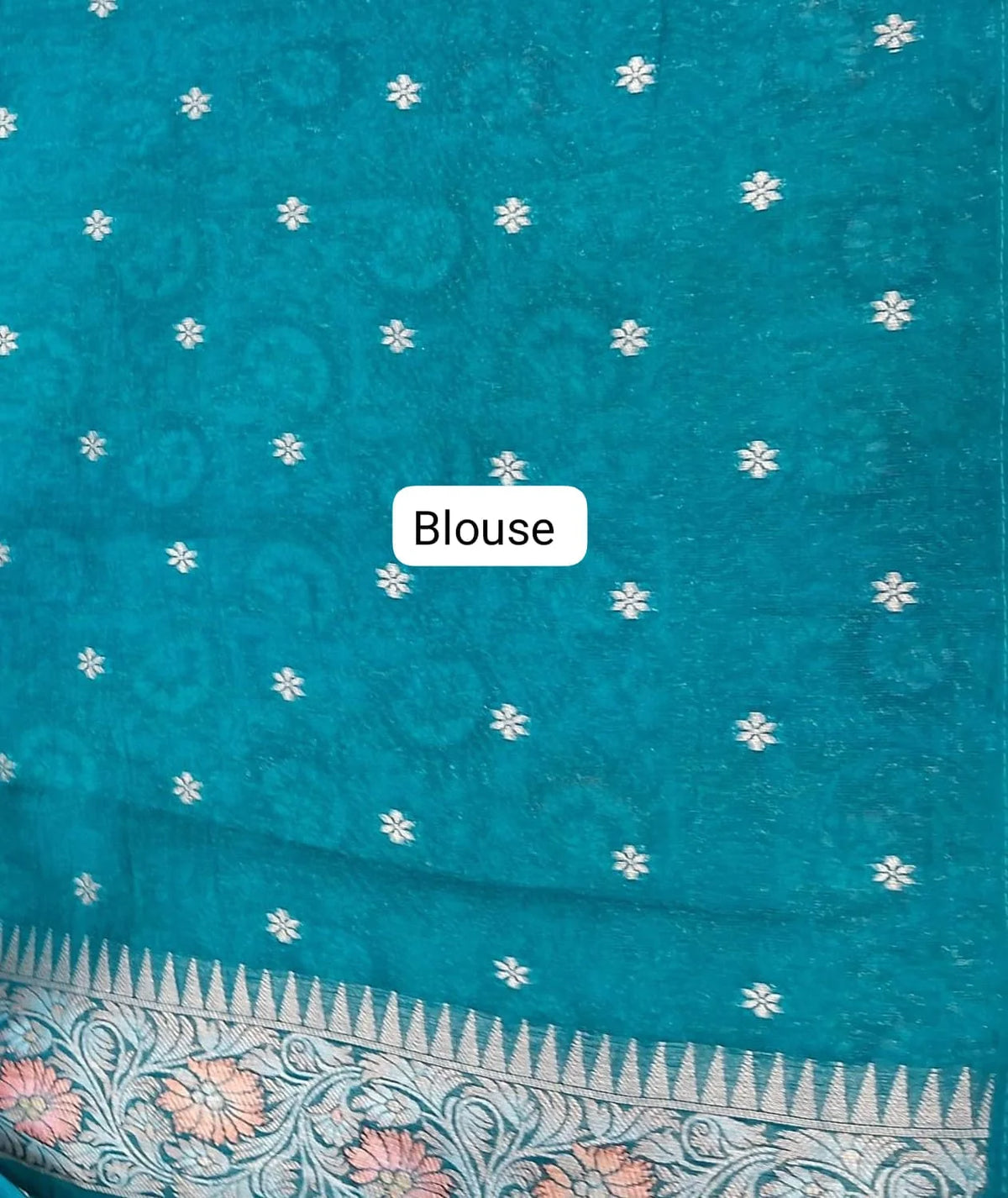 Marine Blue Pure Dola Silk Saree Blouse