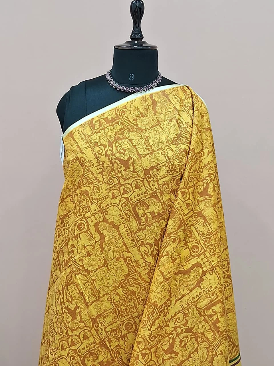 Mustard yellow bamboo Silk Saree 1