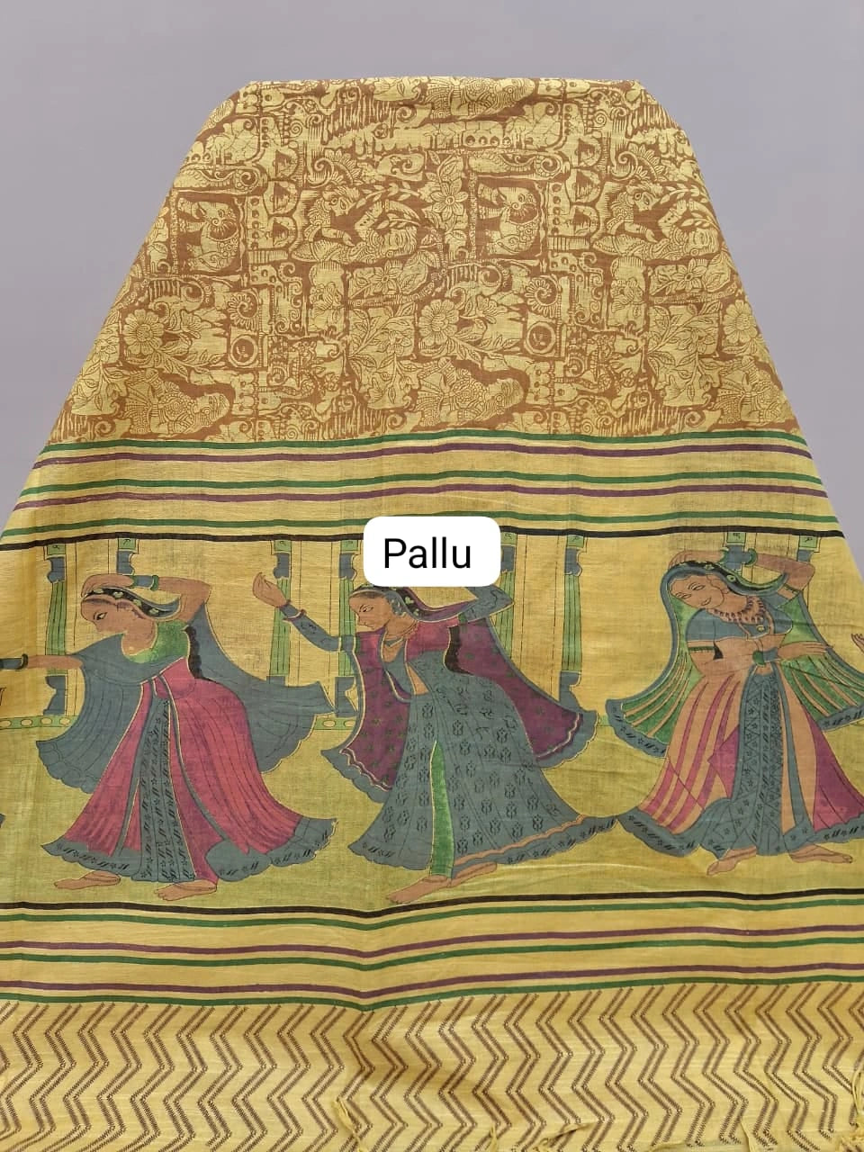 Mustard yellow bamboo Silk Saree Pallu