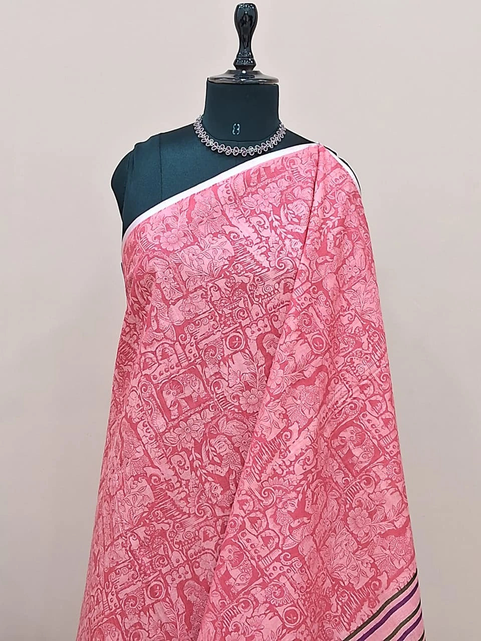 Rose pink bamboo silk saree 1