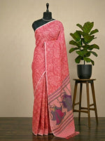 Rose pink bamboo silk saree 