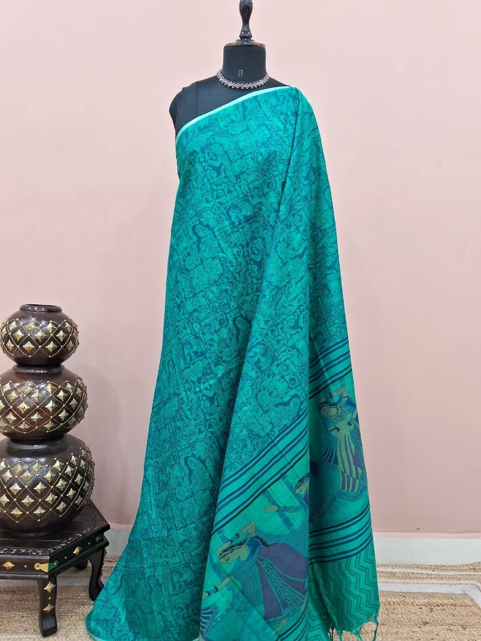 Rama green bamboo silk saree