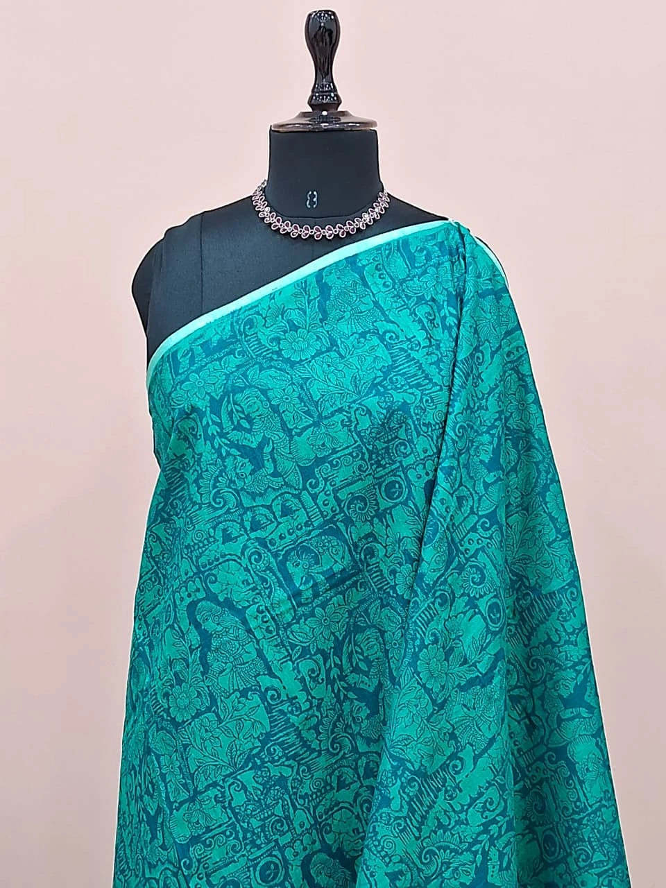 Rama green bamboo silk saree 1