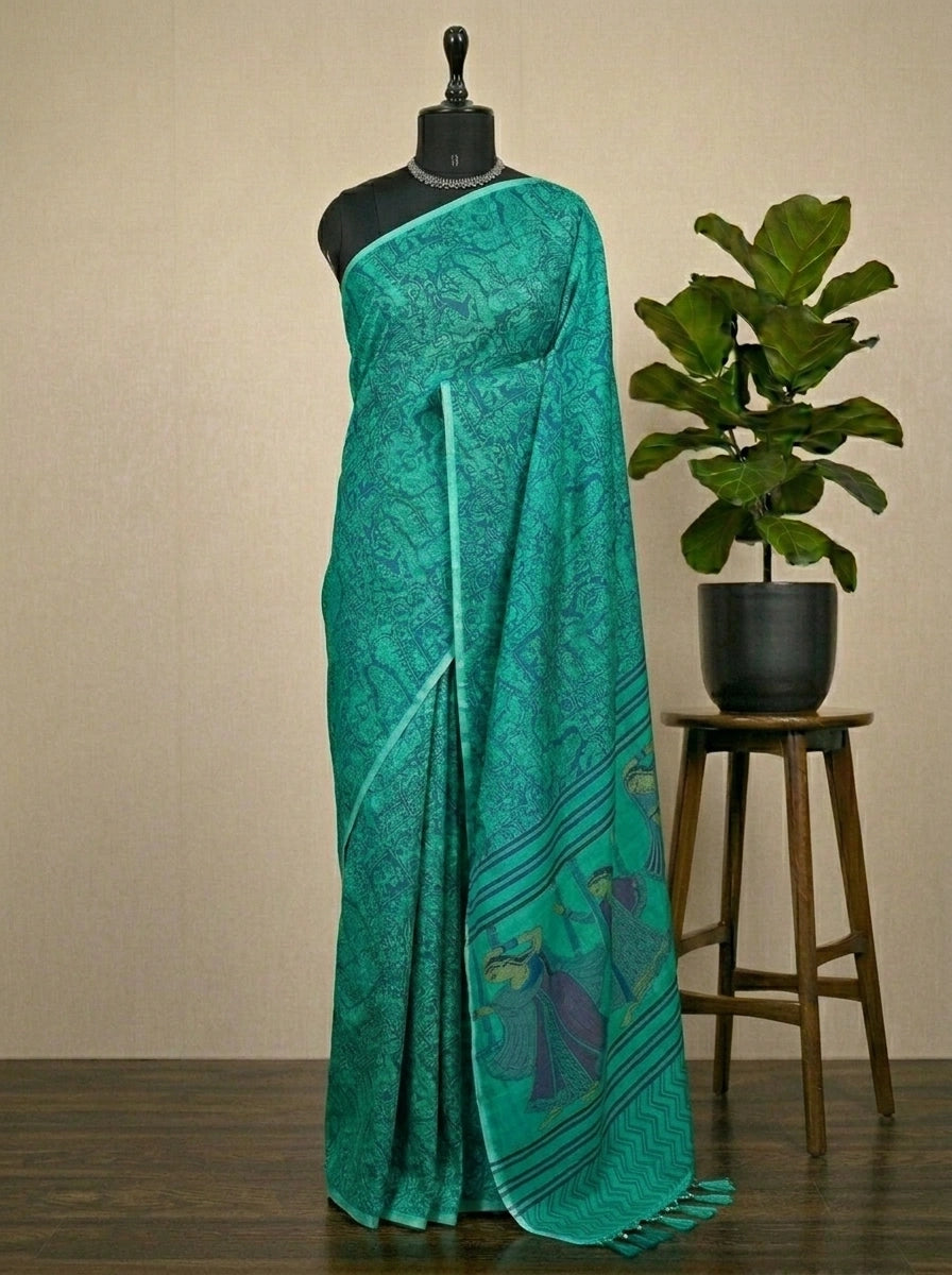 Rama green bamboo silk saree