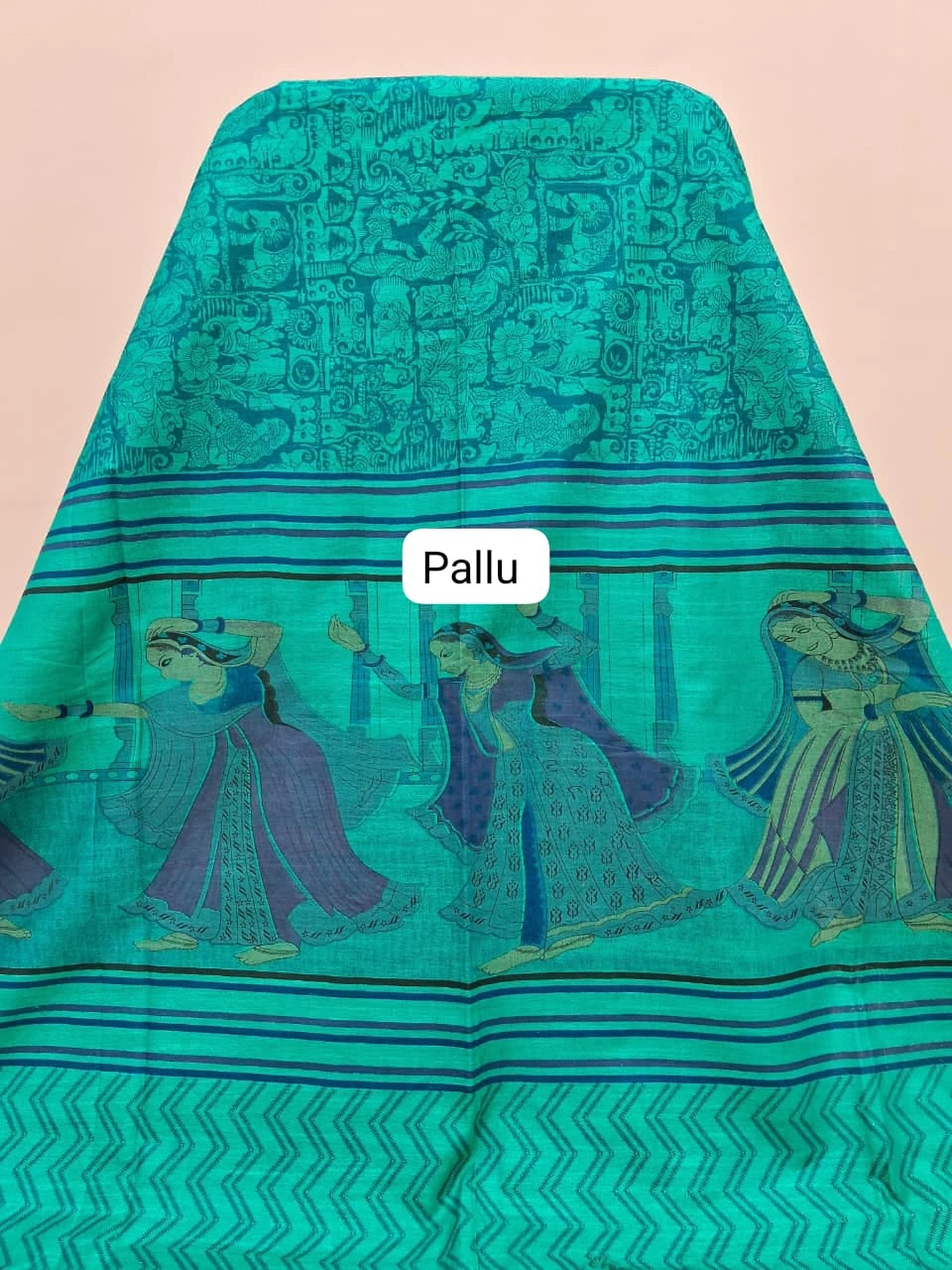 Rama green bamboo silk saree Pallu