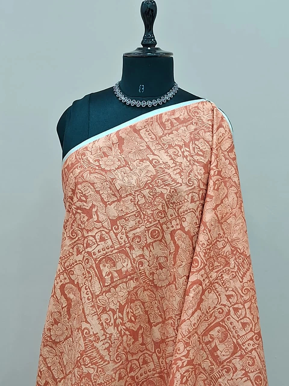 Peach bamboo silk saree 1