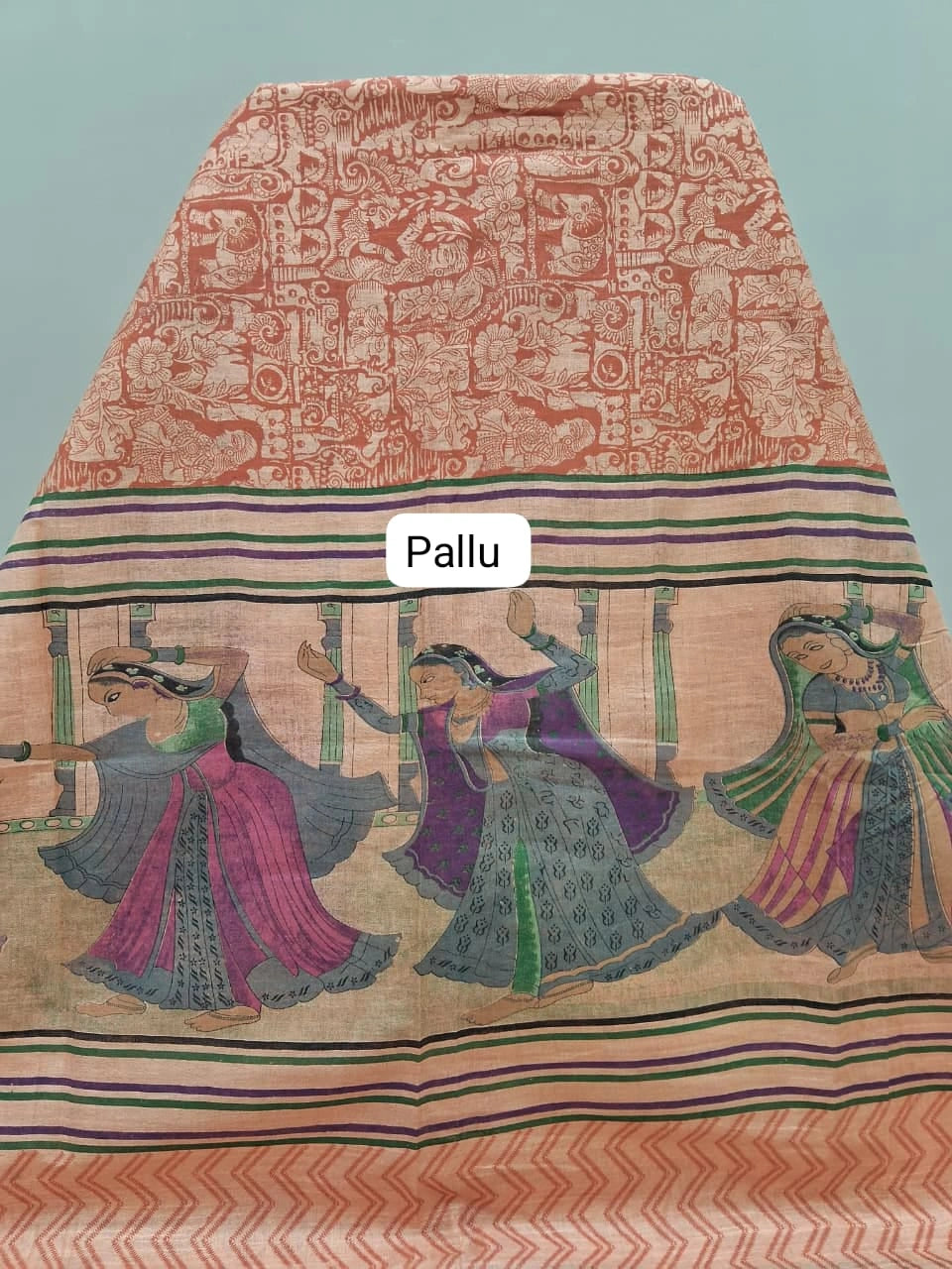 Peach bamboo silk saree Pallu