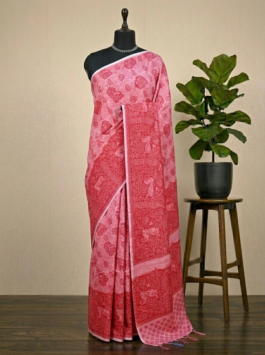 Light Pink Bamboo Silk Saree