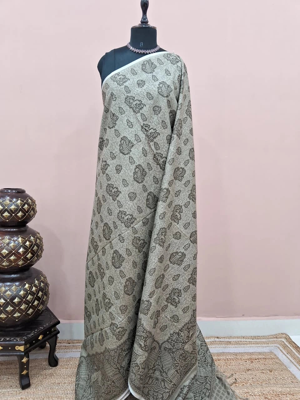 Dusty Olive Green Bamboo Silk Saree