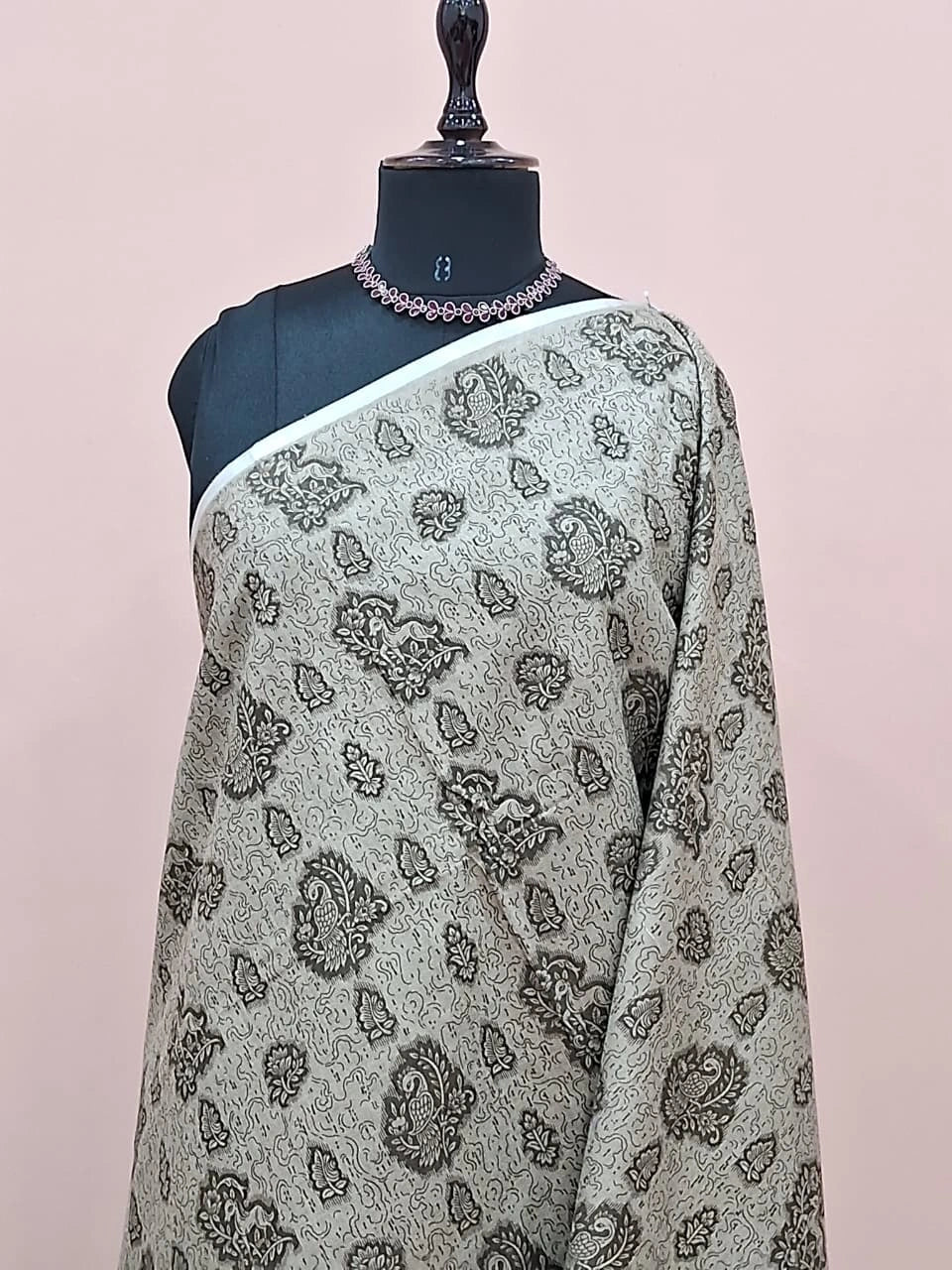 Dusty Olive Green Bamboo Silk Saree 1