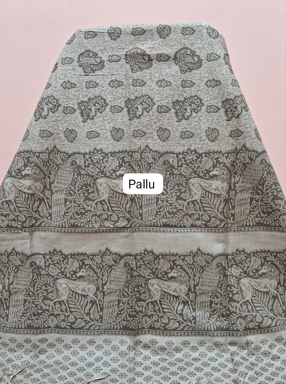 Dusty Olive Green Bamboo Silk Saree Pallu