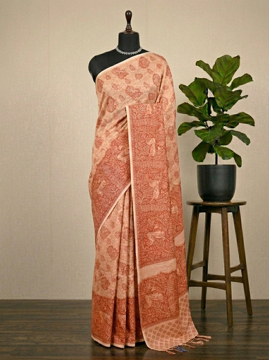 Peach Bamboo Silk Saree 