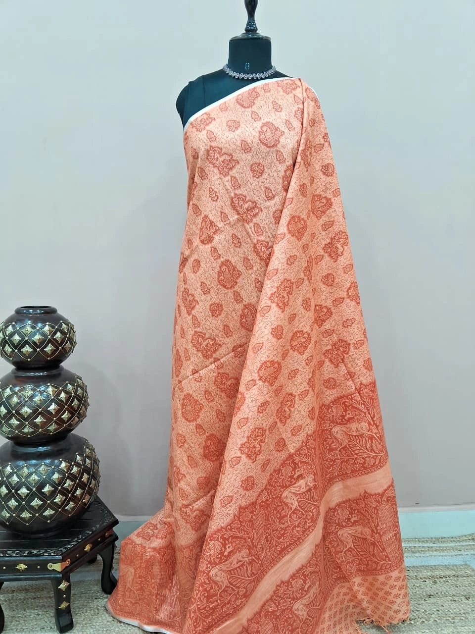 Peach Bamboo Silk Saree 