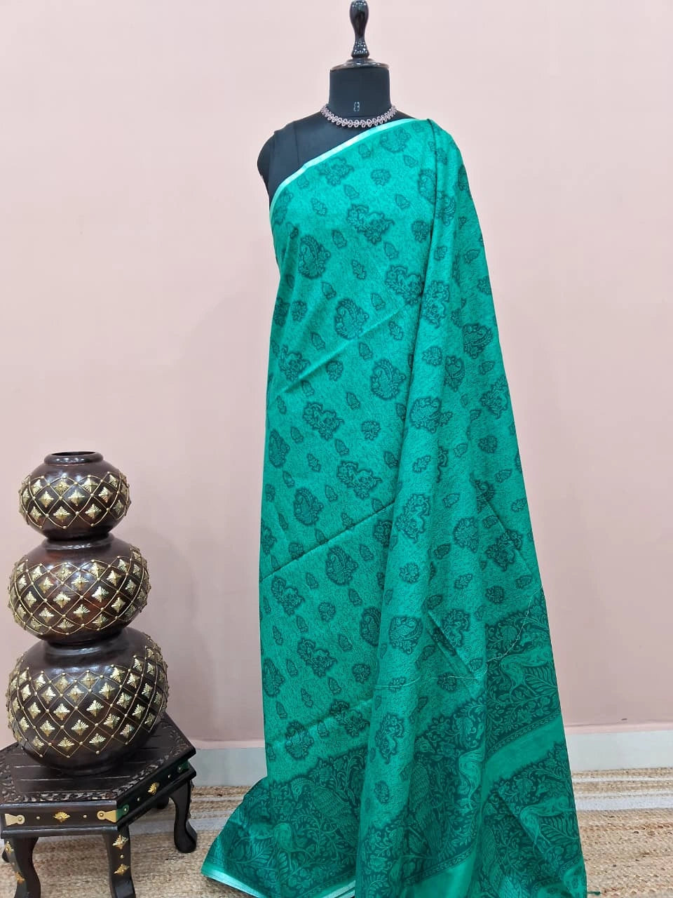 Rama Green Bamboo Silk Saree