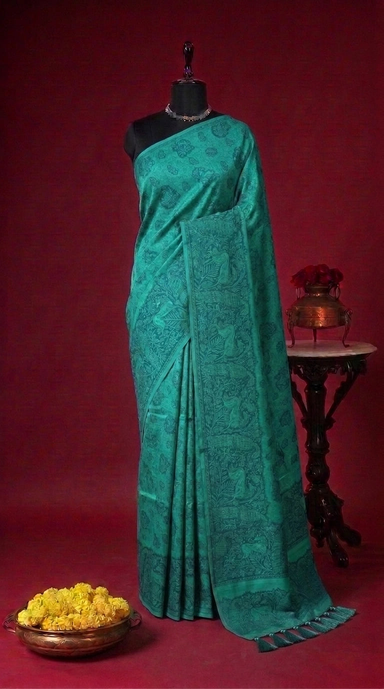 Rama Green Bamboo Silk Saree
