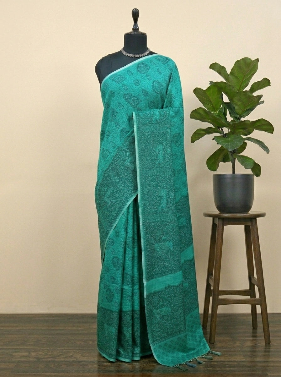 Rama Green Bamboo Silk Saree