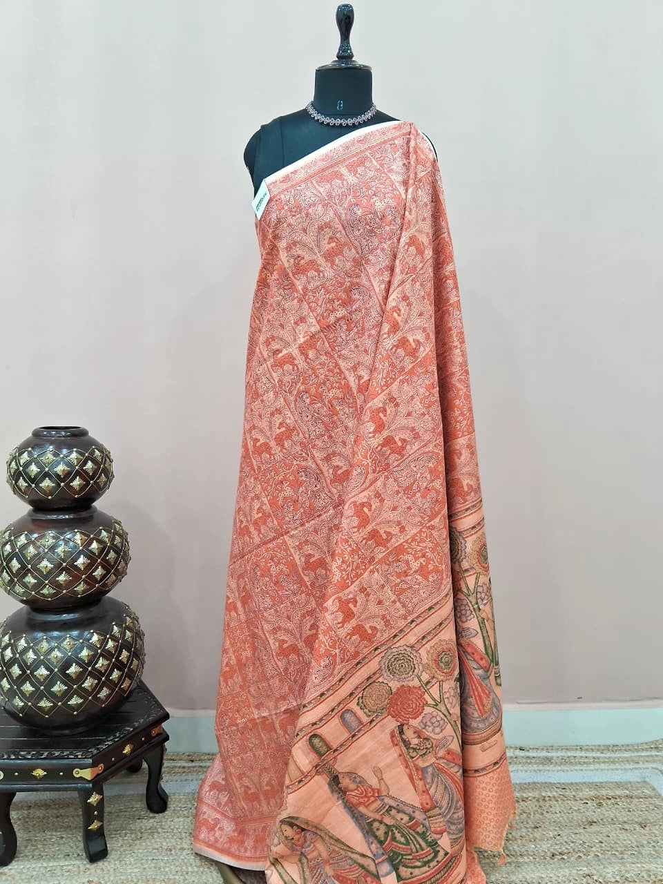 Peach Pure Bamboo Silk Saree