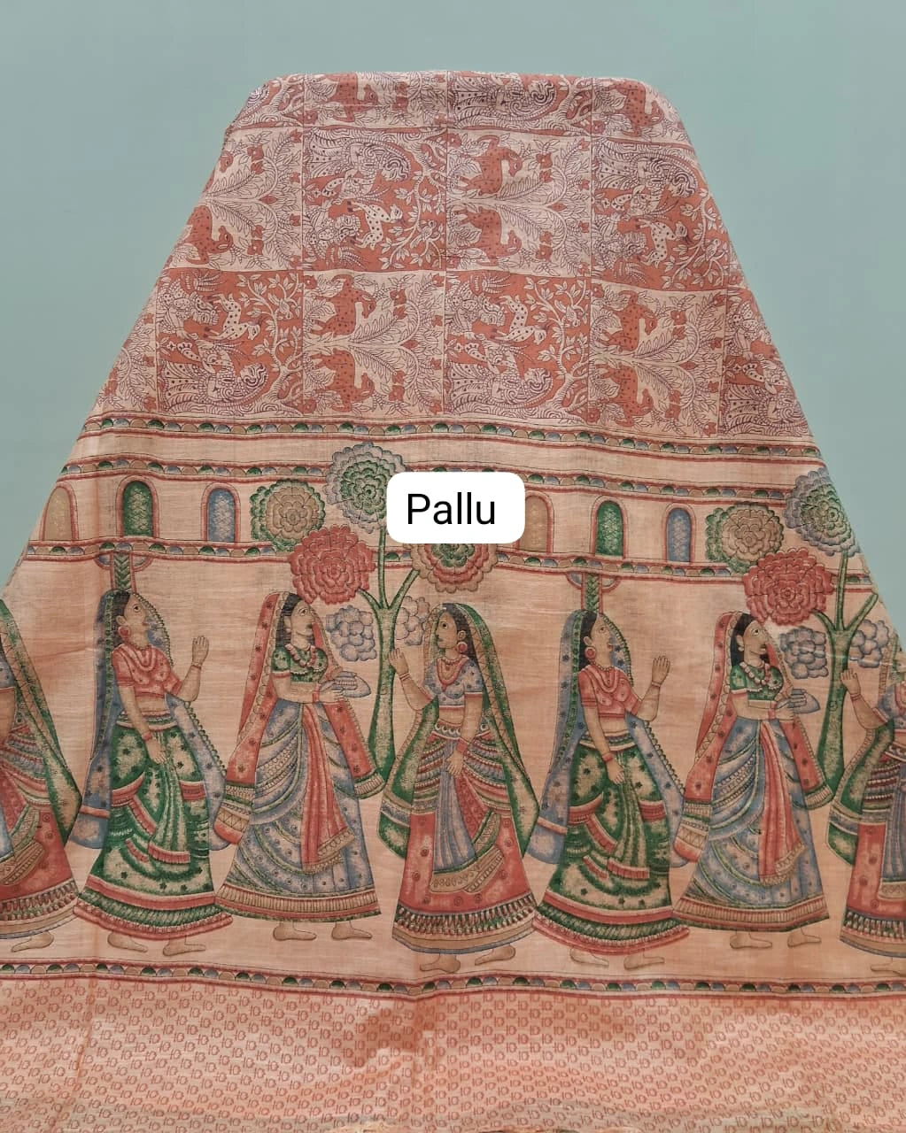 Peach Pure Bamboo Silk Saree Pallu