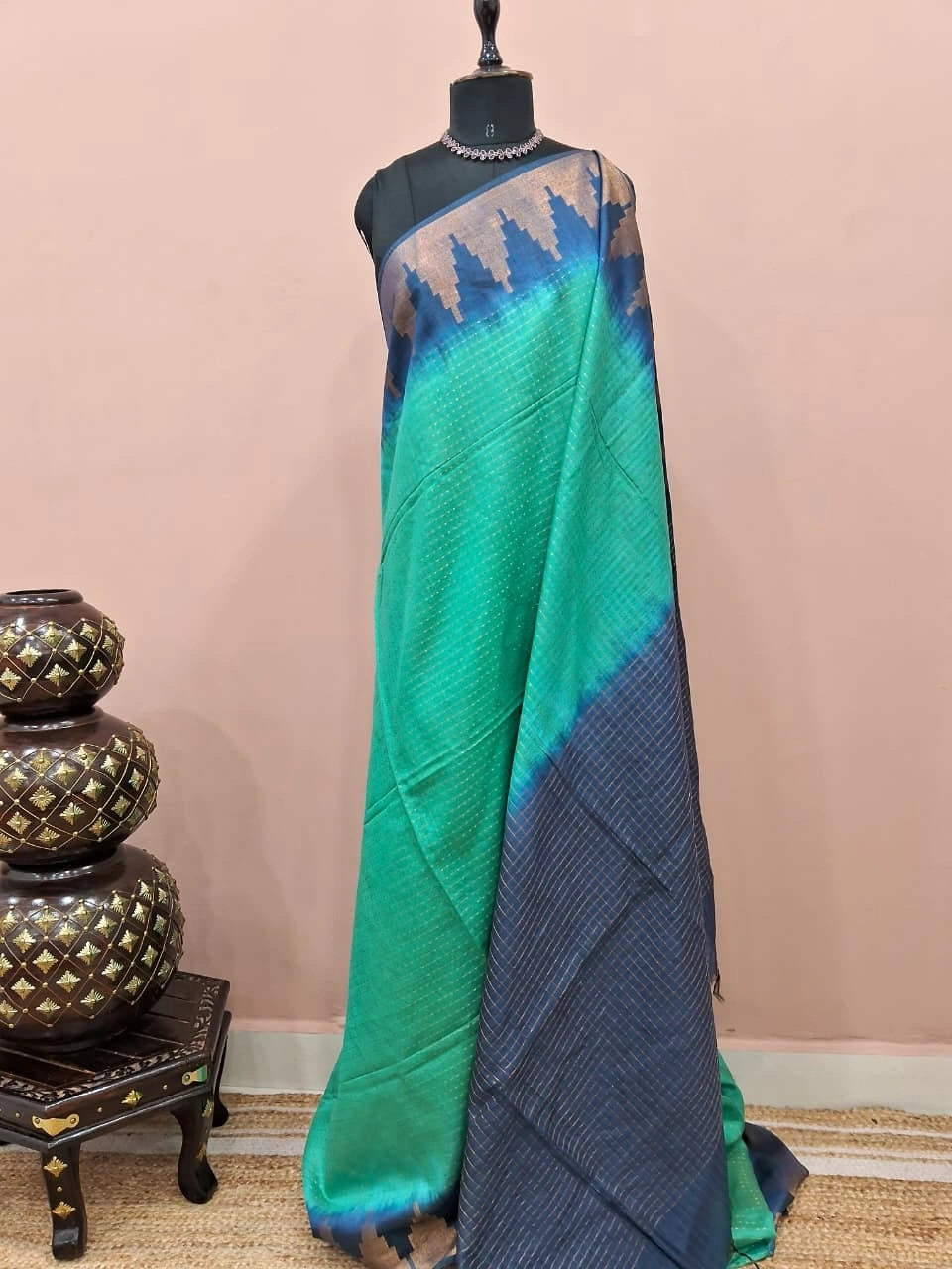 Mint Green Bamboo Silk Saree 