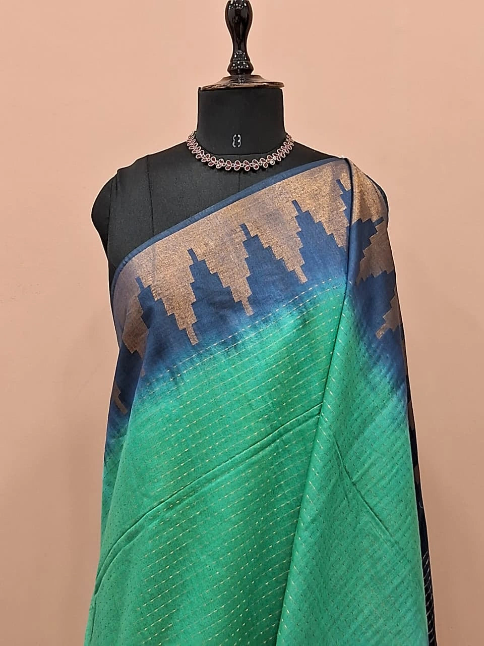 Mint Green Bamboo Silk Saree 1