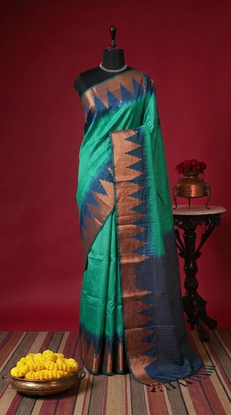 Mint Green Bamboo Silk Saree
