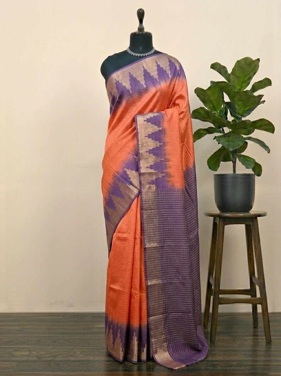 Orange Bamboo Silk Saree 