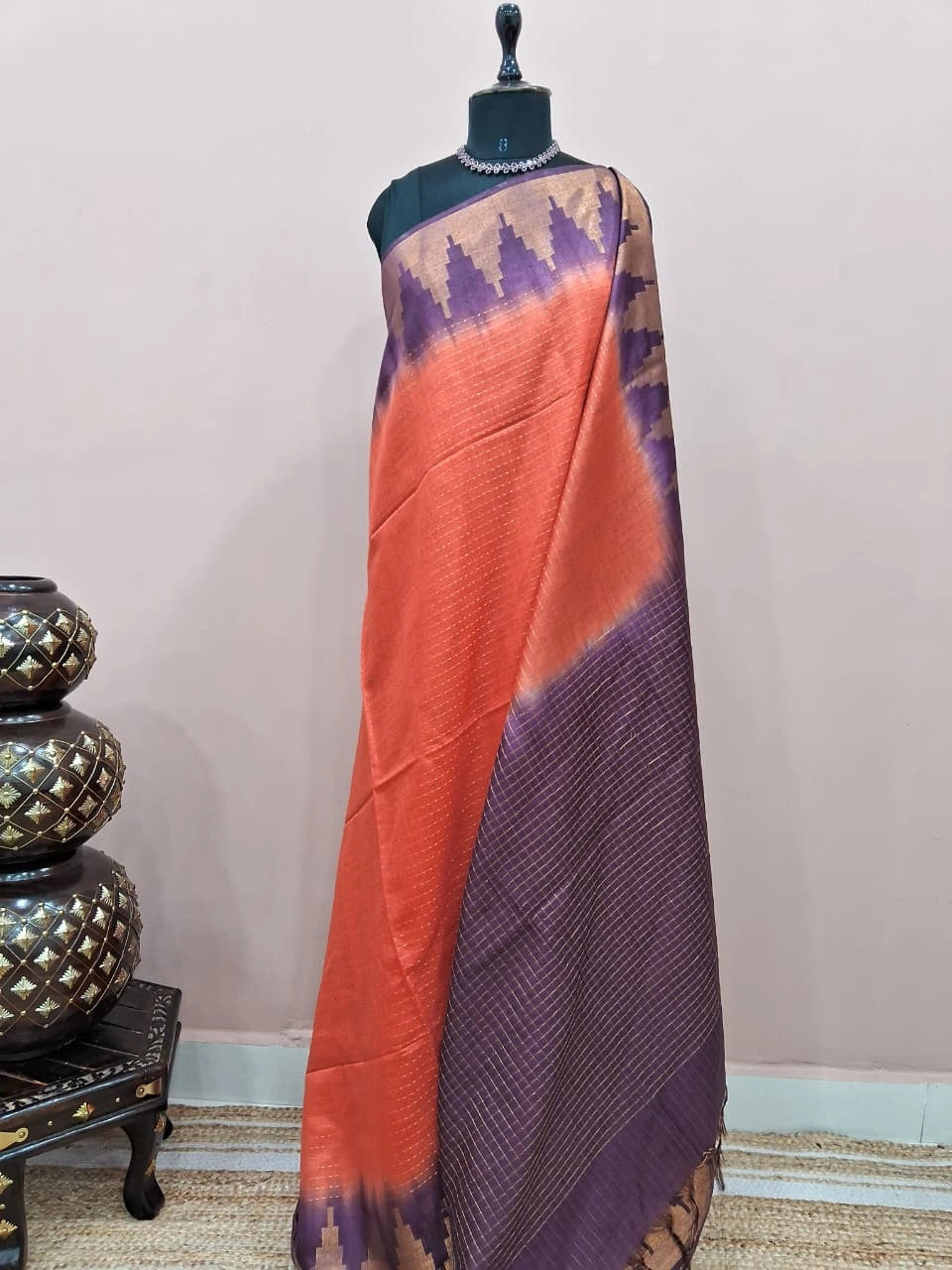 Orange Bamboo Silk Saree 