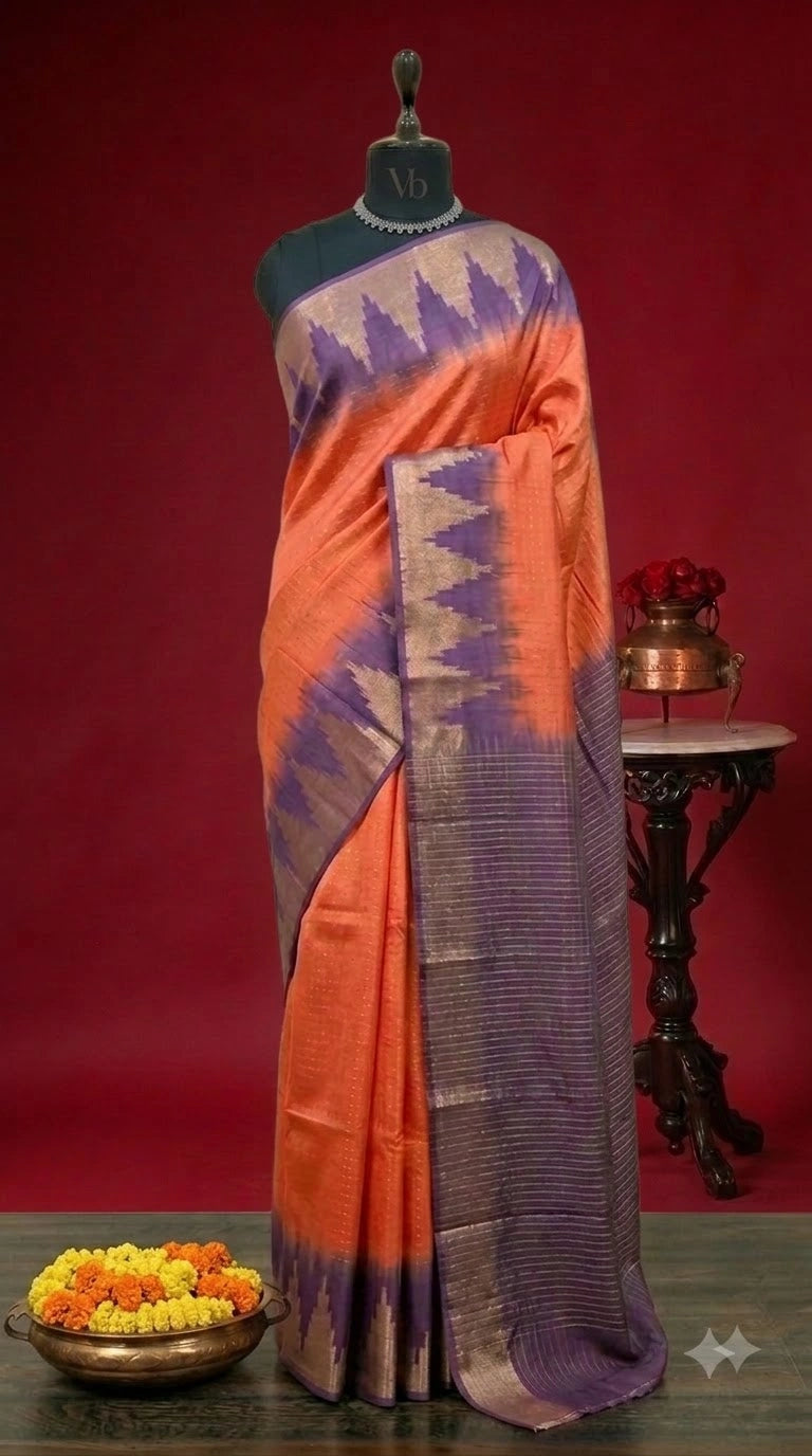 Orange Bamboo Silk Saree 