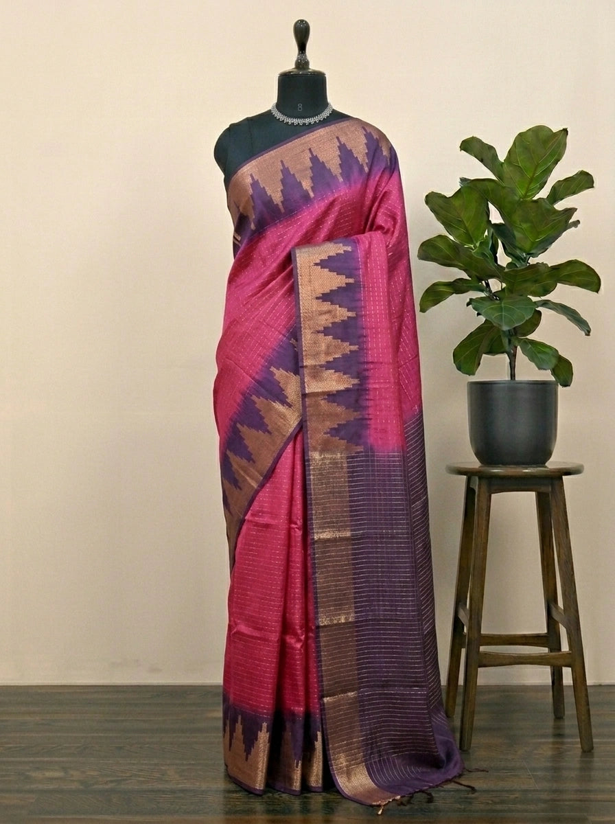 Magenta Pink Bamboo Silk Saree 