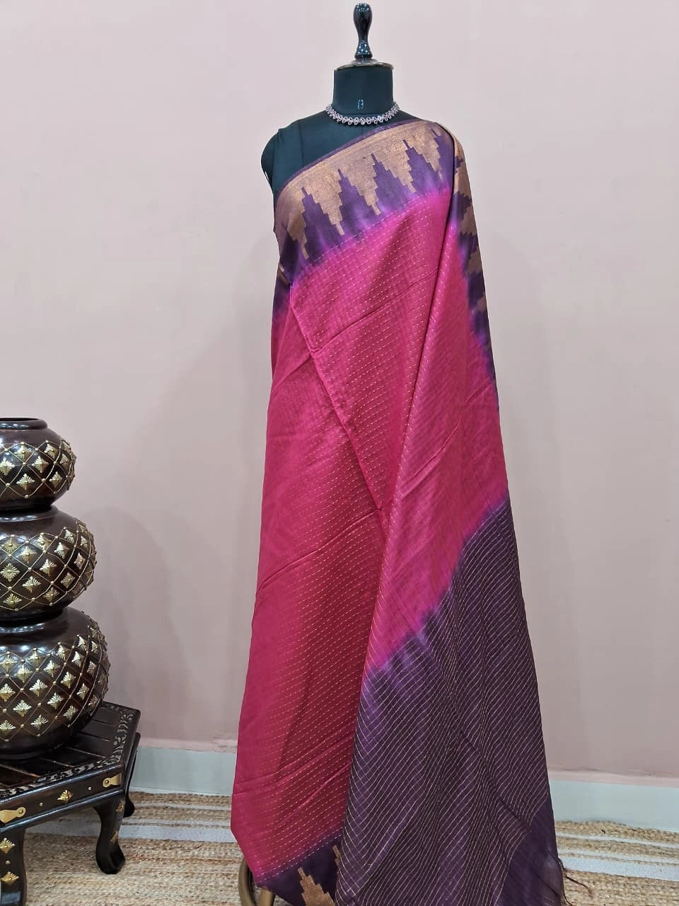 Magenta Pink Bamboo Silk Saree 