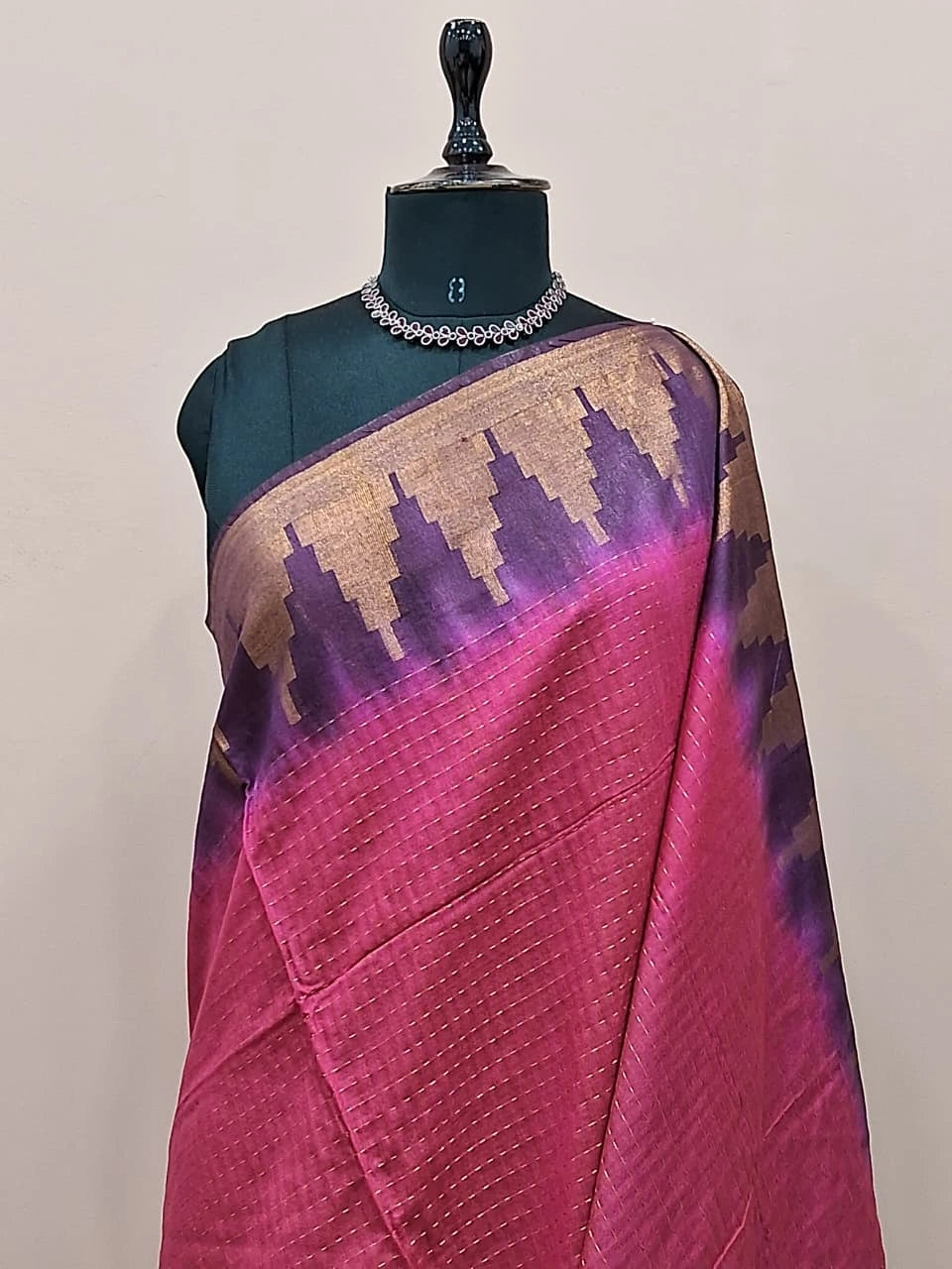 Magenta Pink Bamboo Silk Saree 1