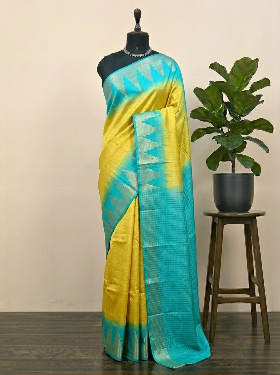 Lemon Yellow Bamboo Silk Saree 
